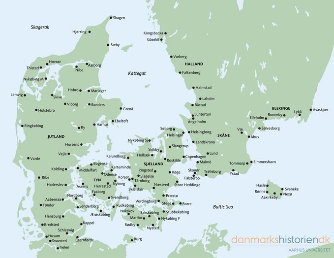 Urban settlements in Denmark at the end of the Middle Ages