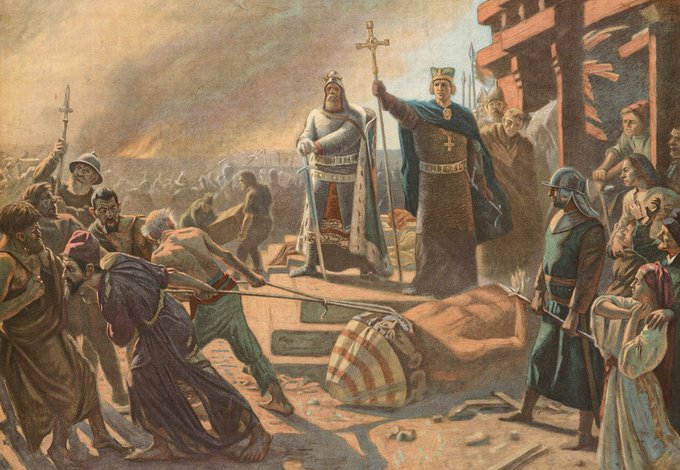 King Valdemar the Great and Bishop Absalon leading the destruction of the statue of Svantevit in Arkona