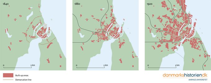 The development of Copenhagen: 1840, 1880 and 1920