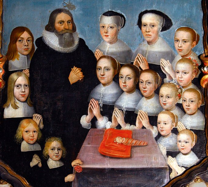 Epitaph of pastor Søren Hansen Stenderup (from Skåne), his first and second wives and his many children